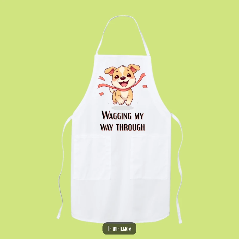 Funny Dog Apron: Kitchen Fun with a Pup Chasing Ribbon, Great Gift