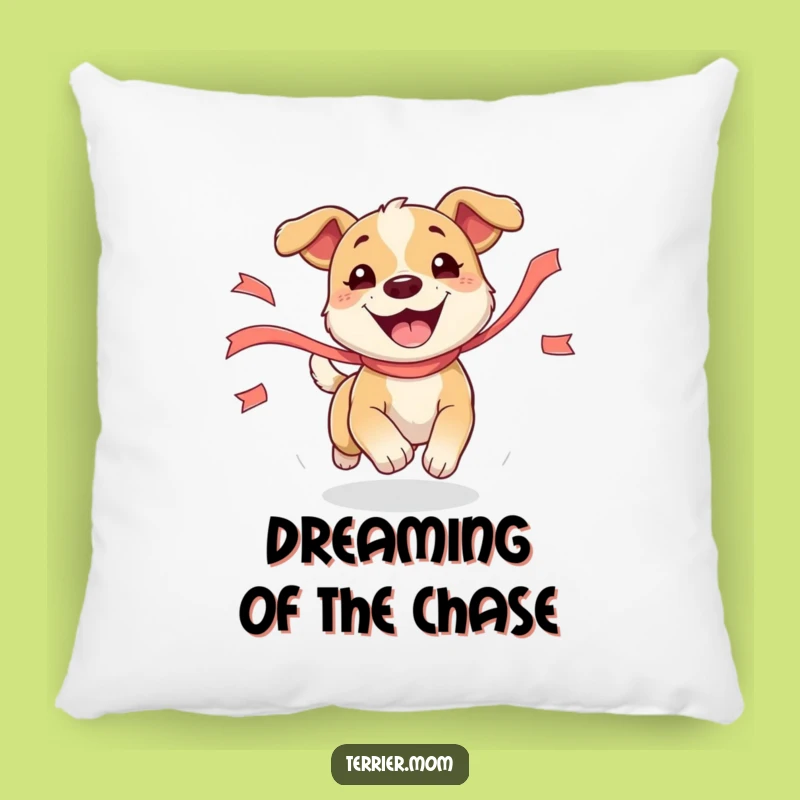 Funny Dog Pillow: Cozy Cuddle Buddy with a Pup Chasing Ribbon