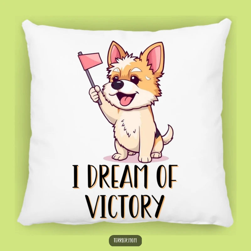 Funny Terrier Dog Pillow: Cheerful Flag Waving Comfort Cushion Gift