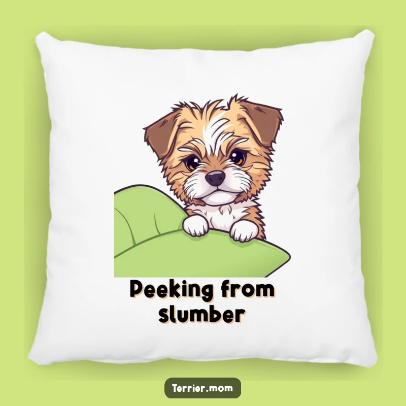 Funny Dog Pillow: Tousled pup peeks from leaf, cozy curiosity decor, gift.
