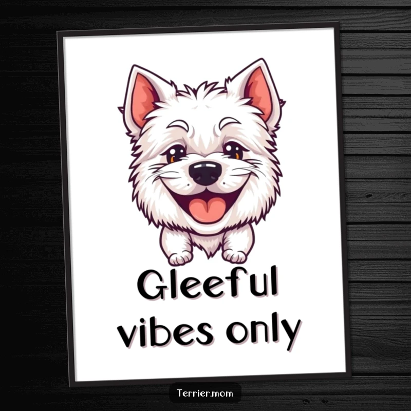 Funny digital art print of a happy terrier's big, goofy, panting grin, perfect for printable wall decor.