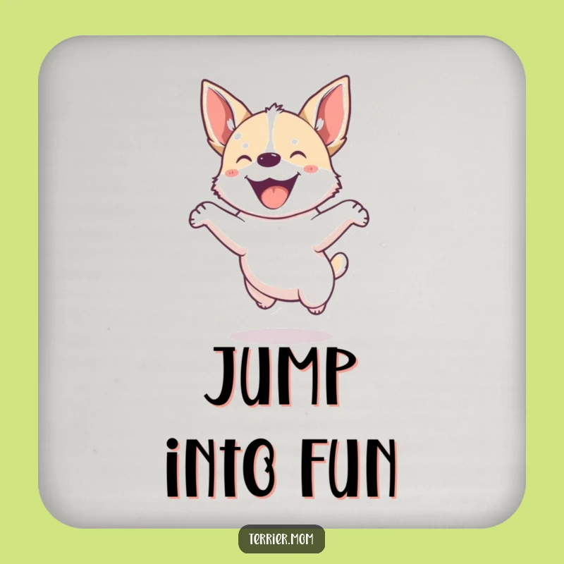 Funny Dog Coasters: Small energetic pup jumps joyfully, protect surfaces humorously, gift.