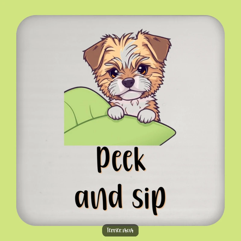 Funny Dog Coasters: Tousled pup peeks from leaf, protect surfaces humorously, gift.