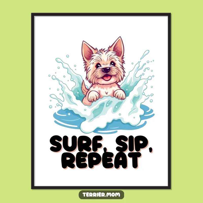 Funny Terrier Wave Splash Poster - Joyful Beach Wall Art Gift
