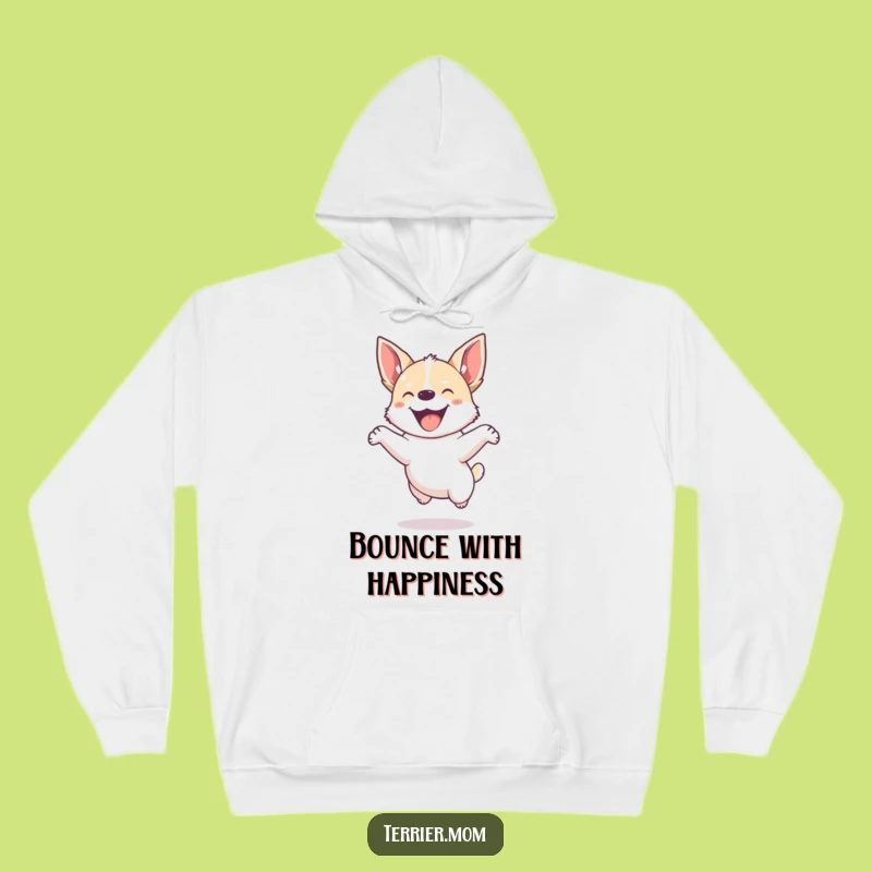 Funny Dog Hoodie: Small energetic pup jumps joyfully, cozy fun, hilarious gift.