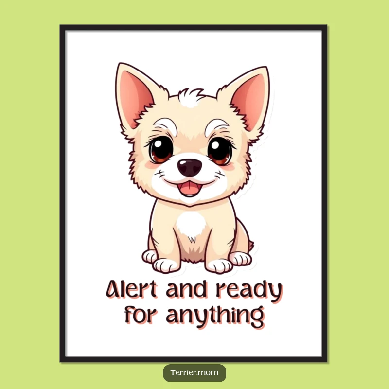 Free Printable Wall Art: Alert Kawaii Terrier Dog, Happy & Bright, Instant Download Decor