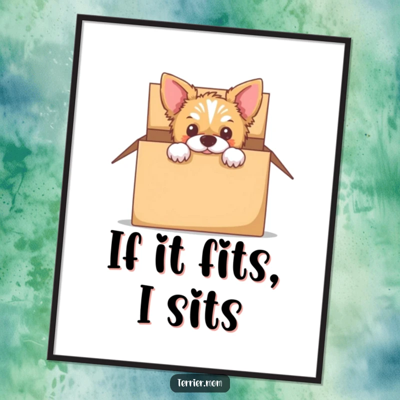 Funny Free Printable Wall Art: A curious terrier peeking its head out from an empty cardboard box.