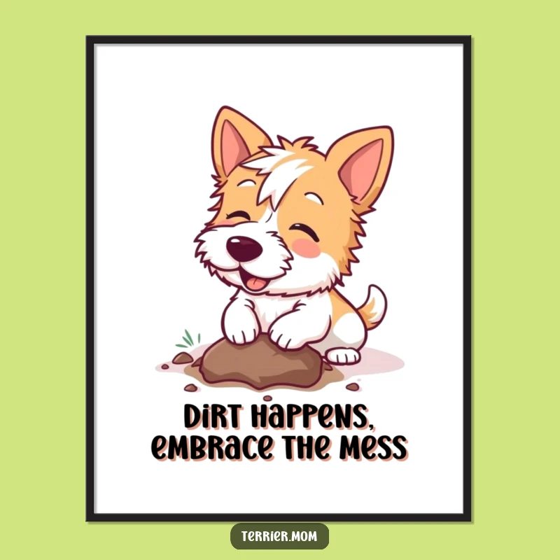 Free Printable Wall Art: Digging Kawaii Terrier, Joyful Action, Instant Download Decor