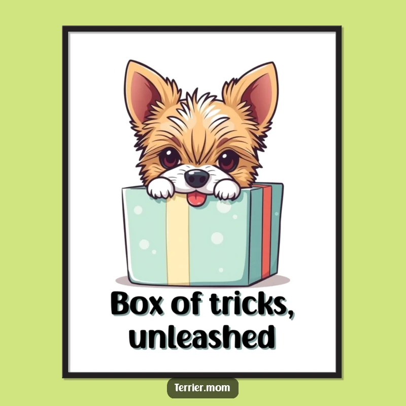 Free Printable Wall Art: Mischievous Terrier Dog Gift Box, Funny Decor