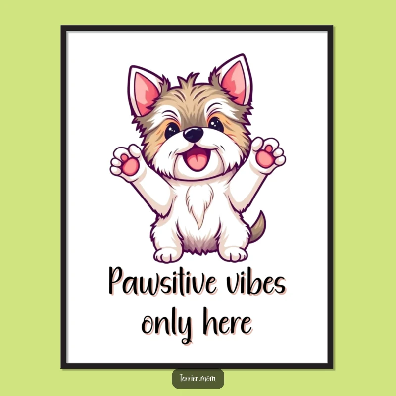 Funny Free Printable Wall Art: Celebratory Kawaii Terrier, Downloadable Decor