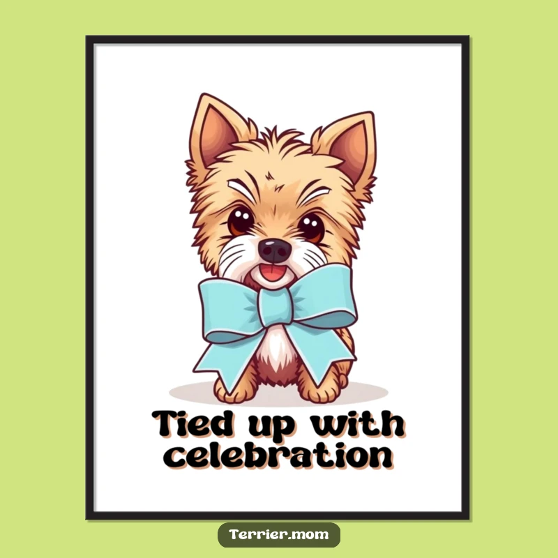 Funny Free Printable Wall Art: Giant Ribbon Kawaii Terrier, Downloadable Decor