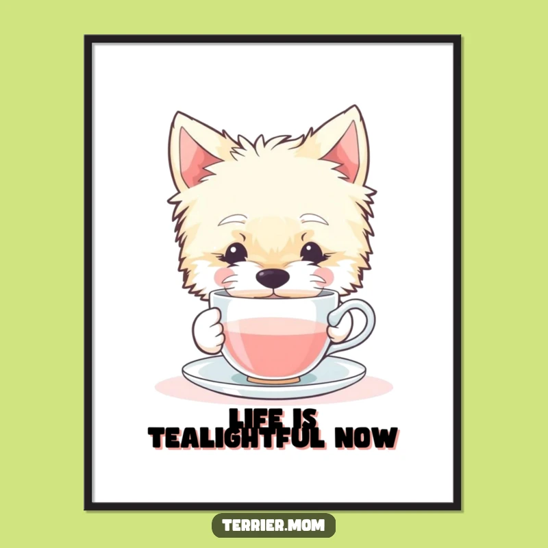 Funny Free Printable Wall Art: Relaxed Terrier Dog Sipping Tea Downloadable Decor