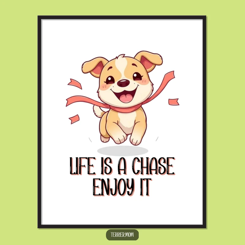 Funny Free Printable Dog Wall Art: Energetic Ribbon Chase, Whimsical Downloadable Decor!