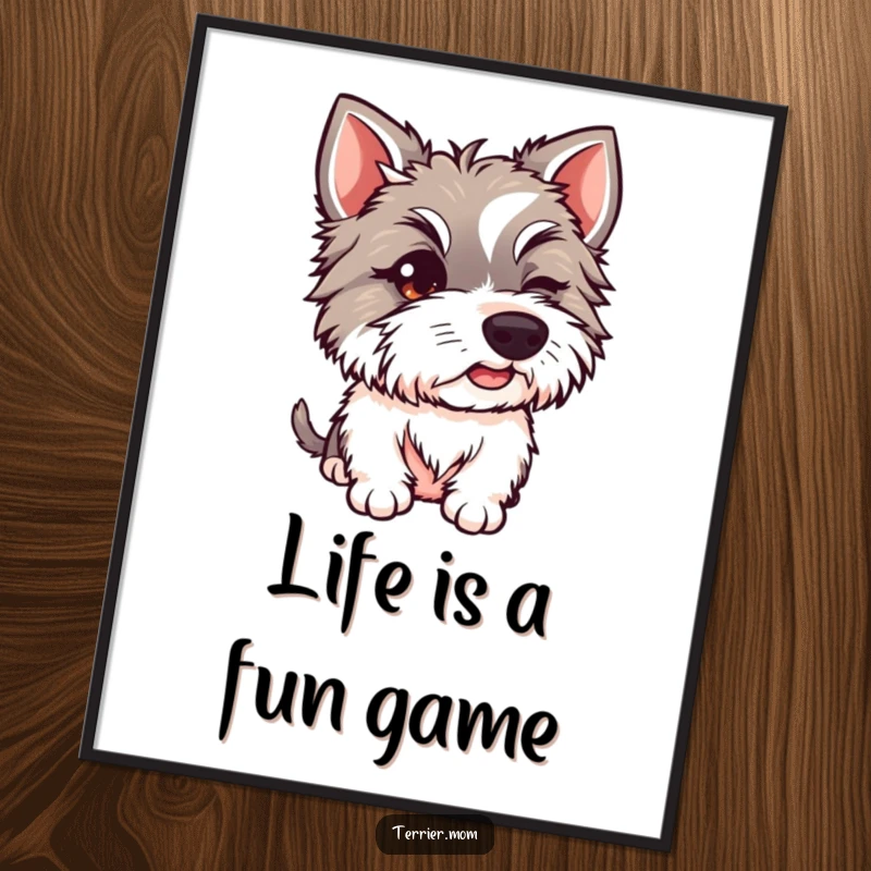 Funny Free Printable Wall Art: A Terrier dog with a mischievous sparkle in its eye, giving a sly, playful wink.