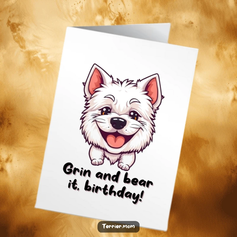Funny Free Printable Birthday Card: A happy terrier with a massive goofy grin panting with pure joy.