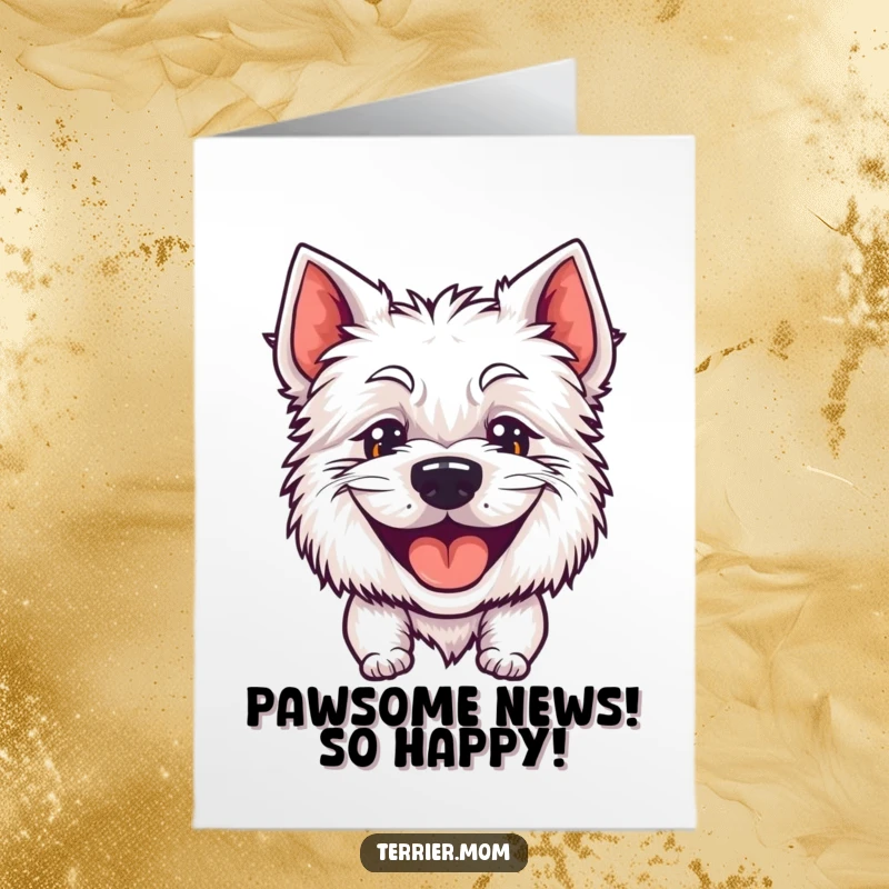 Funny Free Printable Congratulations Card: A joyful terrier with a huge goofy grin panting enthusiastically.
