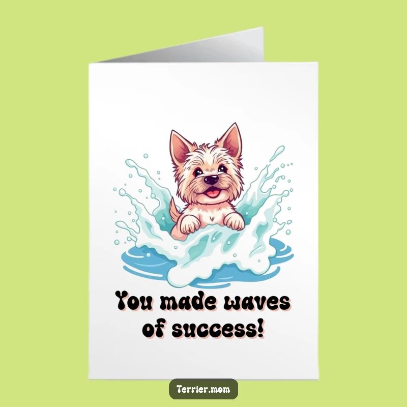 Free Printable Congrats Card: Terrier Rides the Wave of Success!