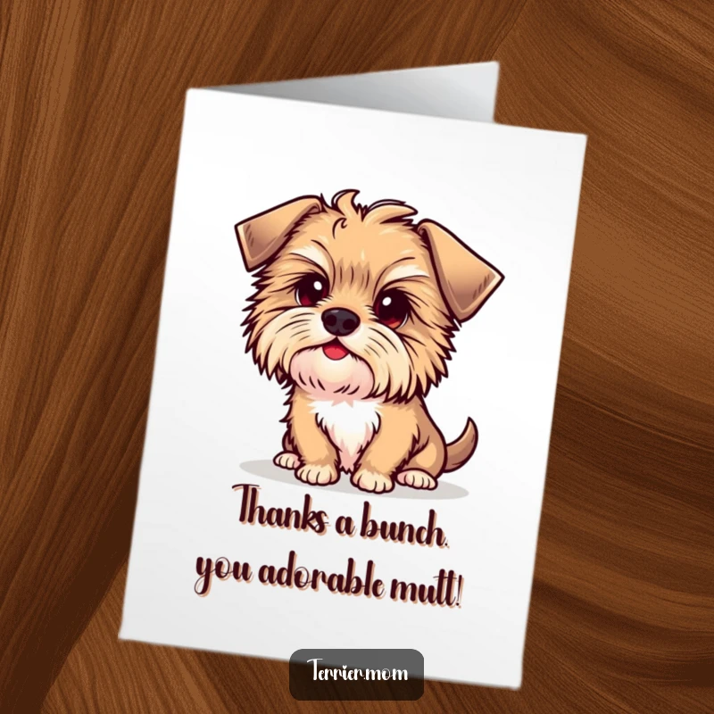 Funny Free Printable Kawaii Terrier Dog Thank You Card with a curious head tilt, great for a downloadable DIY expression.