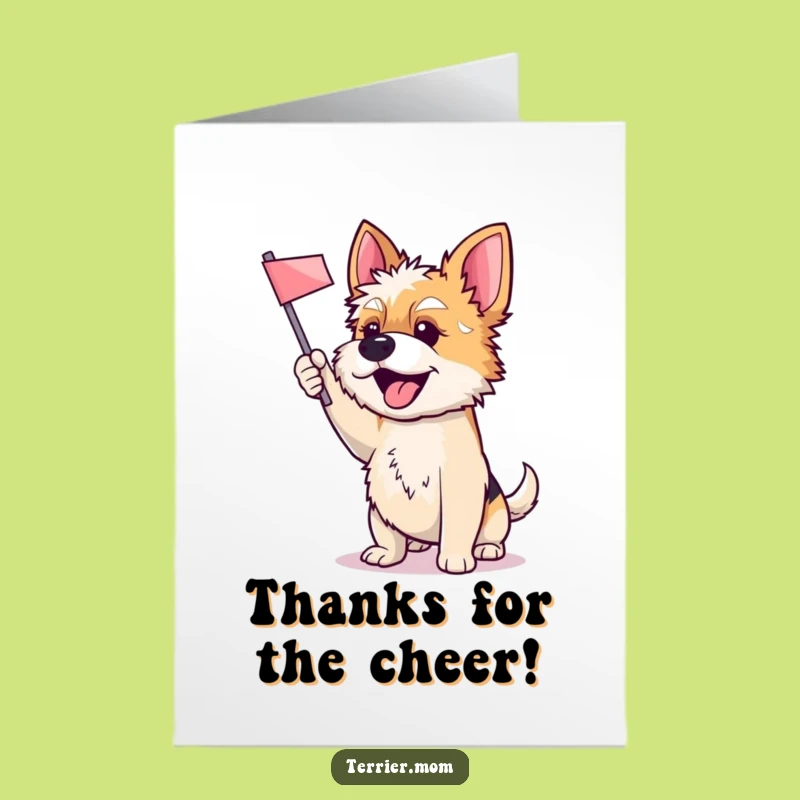 Free Printable Thank You Card: Cheerful Terrier Dog Waving Flag Funny Downloadable