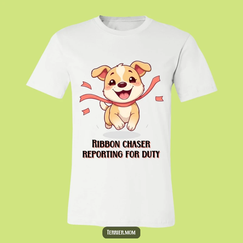 Funny Dog T-Shirt: Energetic Pup Joyfully Chasing Ribbon, Hilarious Gift