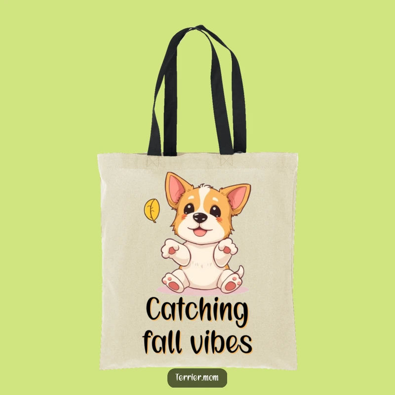 Funny Terrier Leaf Catching Tote Bag: Autumn Dog Accessory, Humorous Shopping Bag