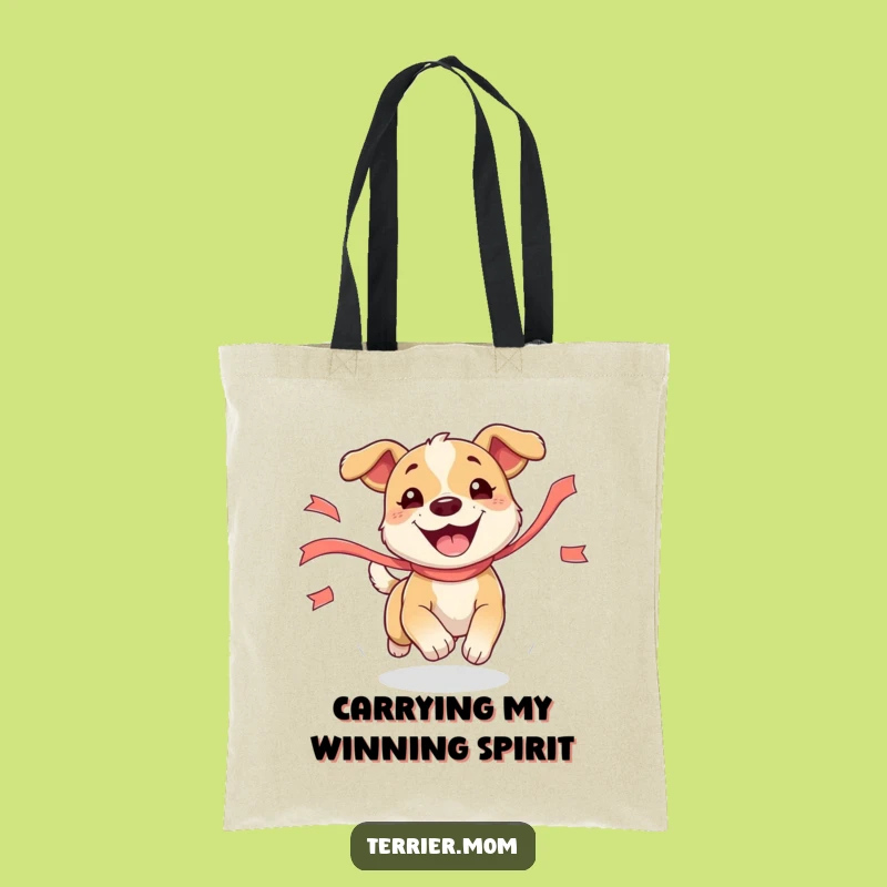 Funny Dog Tote Bag: Stylish Carry-All with a Happy Pup Chasing Ribbon
